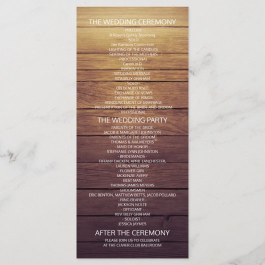 Rustic Wood Mason Jar String Light Wedding Program Programmakaart (Achterkant)