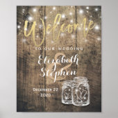Rustic Wood Mason Jar String Light Weduwen Welkom Poster (Voorkant)