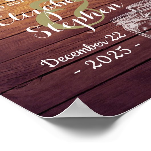 Rustic Wood Mason Jar String Light Weduwen Welkom Poster (Hoek)