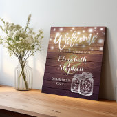 Rustic Wood Mason Jar String Light Weduwen Welkom Poster