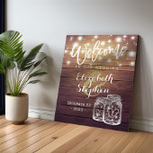 Rustic Wood Mason Jar String Light Weduwen Welkom Poster