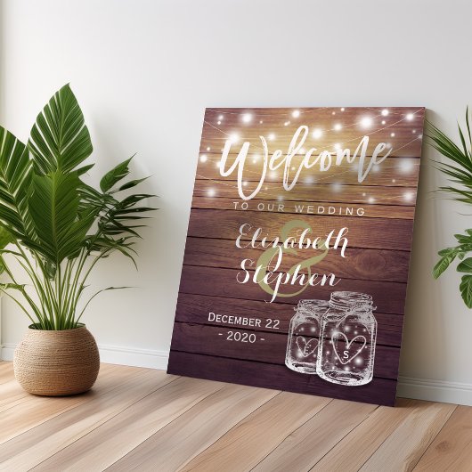 Rustic Wood Mason Jar String Light Weduwen Welkom Poster
