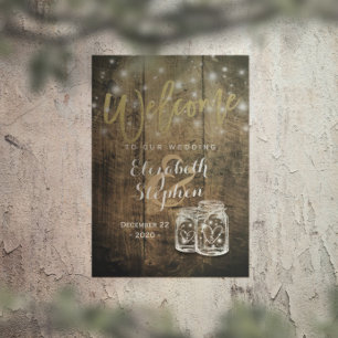 Rustic Wood Mason Jar String Light Weduwen Welkom Poster