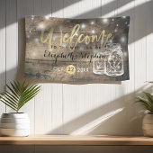 Rustic Wood Mason Jar String Light Weduwen Welkom Spandoek