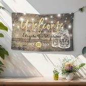 Rustic Wood Mason Jar String Light Weduwen Welkom Spandoek