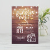 Rustic Wood & Mason Jar String Lights Bachelorette Kaart (Staand voorkant)