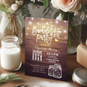 Rustic Wood & Mason Jar String Lights Bachelorette Kaart