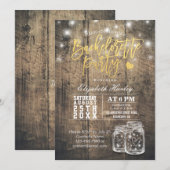 Rustic Wood & Mason Jar String Lights Bachelorette Kaart (Voorkant / Achterkant)