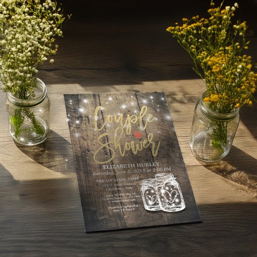 Rustic Wood Mason Jar String Lights Couple Shower Kaart
