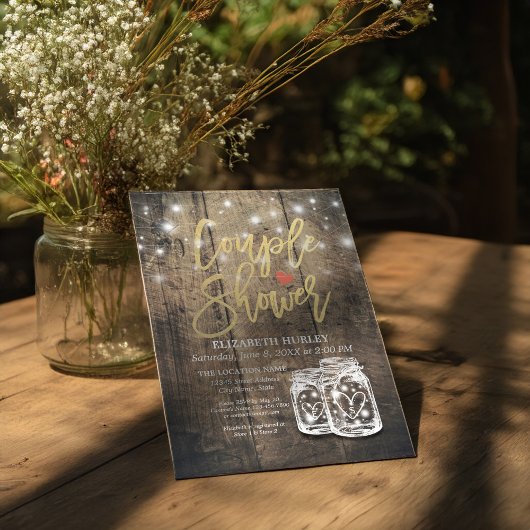 Rustic Wood Mason Jar String Lights Couple Shower Kaart