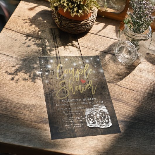 Rustic Wood Mason Jar String Lights Couple Shower Kaart