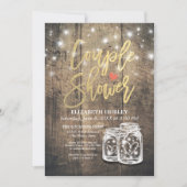 Rustic Wood Mason Jar String Lights Couple Shower Kaart (Voorkant)
