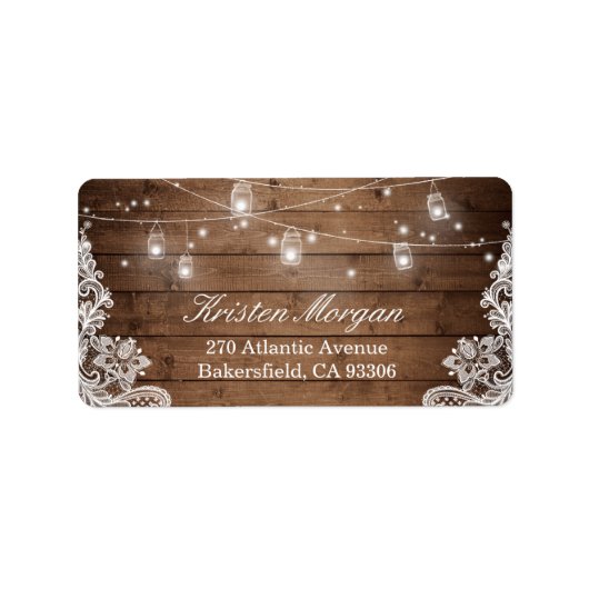 Rustic Wood Mason Jar String Lights Etiket (Voorkant)