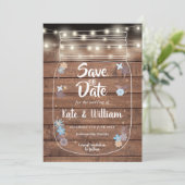 Rustic Wood Mason Jar String Lights Floral Save The Date (Staand voorkant)