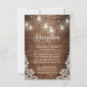 Rustic Wood Mason Jar String Lights Reception Kaart (Voorkant)