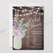 Rustic Wood Mason Jar String Lights Vrijgezellenfe Kaart (Voorkant)