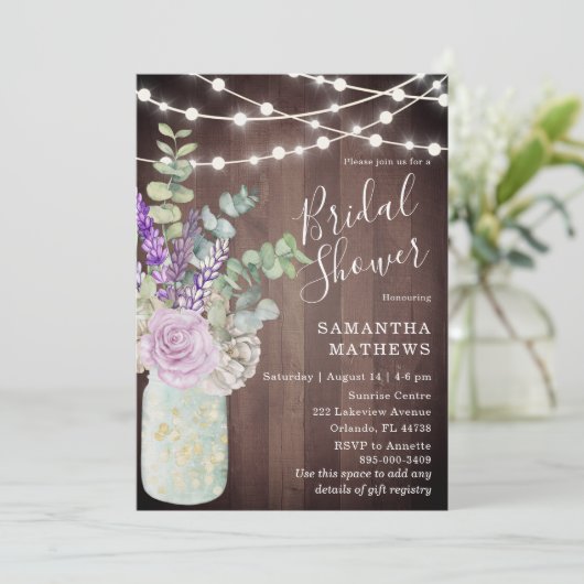 Rustic Wood Mason Jar String Lights Vrijgezellenfe Kaart (Staand voorkant)