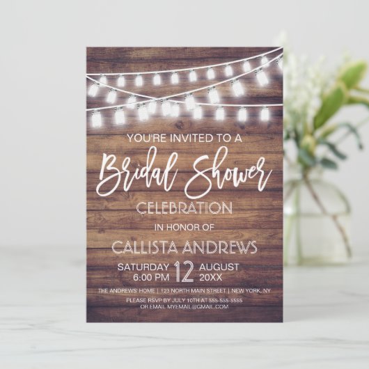 Rustic Wood Mason Jar String Lights Vrijgezellenfe Kaart (Staand voorkant)