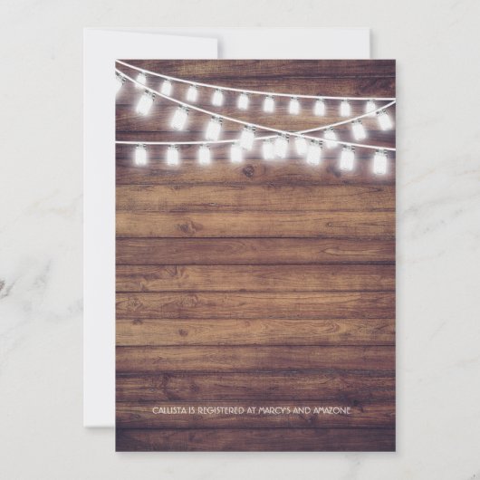 Rustic Wood Mason Jar String Lights Vrijgezellenfe Kaart (Achterkant)