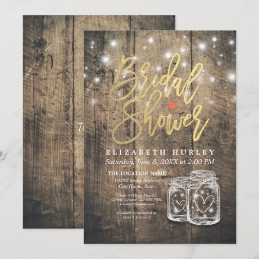 Rustic Wood Mason Jar String Lights Vrijgezellenfe Kaart (Voorkant / Achterkant)