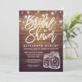 Rustic Wood Mason Jar String Lights Vrijgezellenfe Kaart (Staand voorkant)