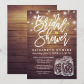 Rustic Wood Mason Jar String Lights Vrijgezellenfe Kaart (Voorkant / Achterkant)