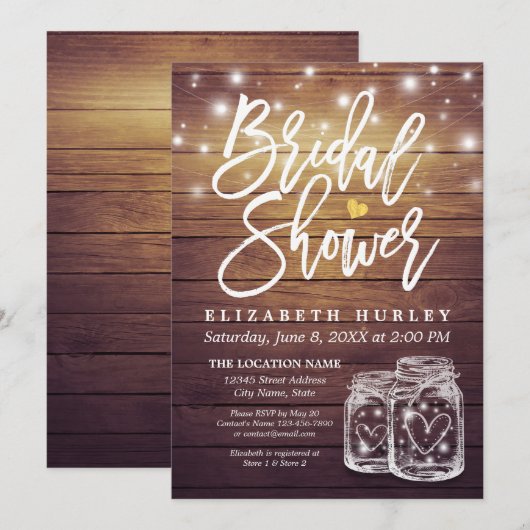Rustic Wood Mason Jar String Lights Vrijgezellenfe Kaart (Voorkant / Achterkant)