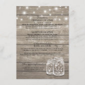 Rustic Wood Mason Jar String Lights Wedding Detail Informatiekaartje (Voorkant)
