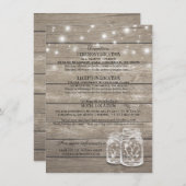 Rustic Wood Mason Jar String Lights Wedding Detail Informatiekaartje (Voorkant / Achterkant)