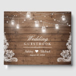 Rustic Wood Mason Jar String Lights Wedding Gastenboek<br><div class="desc">Rustic Wood Mason Jar String Lights Lace Wedding Guestbook. Voor verdere aanpassing,  te klikken gelieve de "pas verder"verbinding aan en ons ontwerphulpmiddel te gebruiken om deze sjabloon te wijzigen.</div>