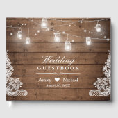 Rustic Wood Mason Jar String Lights Wedding Gastenboek (Voorkant)