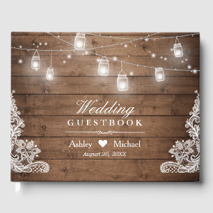 Rustic Wood Mason Jar String Lights Wedding Gastenboek