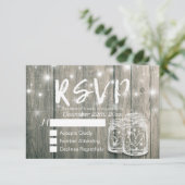 Rustic Wood & Mason Jar String Lights Wedding RSVP (Staand voorkant)