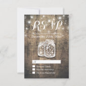 Rustic Wood & Mason Jar String Lights Wedding RSVP (Voorkant)