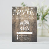 Rustic Wood & Mason Jar String Lights Wedding RSVP (Staand voorkant)