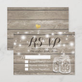 Rustic Wood & Mason Jar String Lights Wedding RSVP Kaartje (Voorkant / Achterkant)