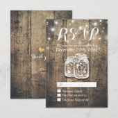 Rustic Wood & Mason Jar String Lights Wedding RSVP Kaartje (Voorkant / Achterkant)