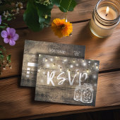 Rustic Wood & Mason Jar String Lights Wedding RSVP Uitnodiging Briefkaart
