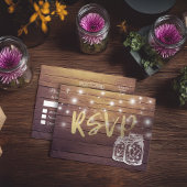 Rustic Wood & Mason Jar String Lights Wedding RSVP Uitnodiging Briefkaart