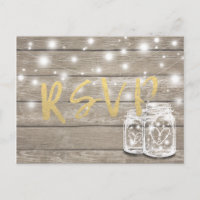 Rustic Wood & Mason Jar String Lights Wedding RSVP