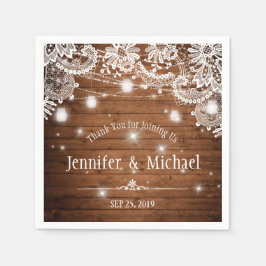 Rustic Wood Mason Jar String Lights Wedding Servet