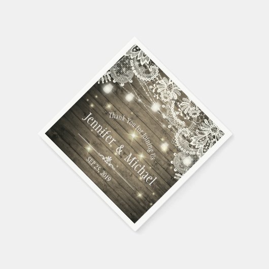 Rustic Wood Mason Jar String Lights Wedding Servetten (Hoek)