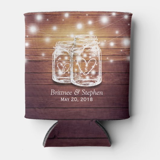 Rustic Wood Mason Jar String Lights Wedding Shower Blikjeskoeler (Voorkant)