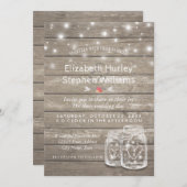 Rustic Wood Mason Jar String Lights Wedding Shower Kaart (Voorkant / Achterkant)