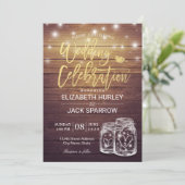 Rustic Wood Mason Jar String Lights Wedding Shower Kaart (Staand voorkant)