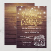 Rustic Wood Mason Jar String Lights Wedding Shower Kaart (Voorkant / Achterkant)