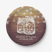 Rustic Wood Mason Jar String Lights Wedding Shower Papieren Bordje (Voorkant)