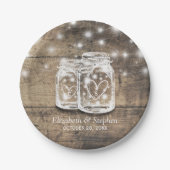 Rustic Wood Mason Jar String Lights Wedding Shower Papieren Bordje (Voorkant)