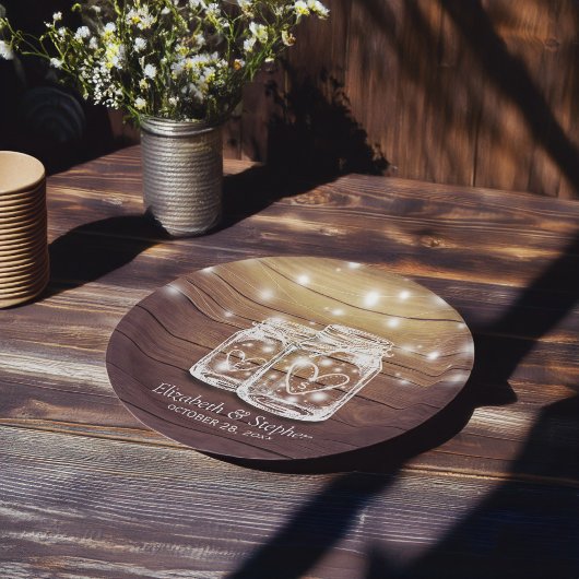 Rustic Wood Mason Jar String Lights Wedding Shower Papieren Bordje