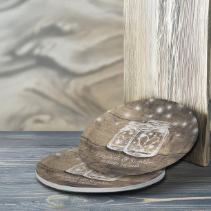 Rustic Wood Mason Jar String Lights Wedding Shower Papieren Bordje